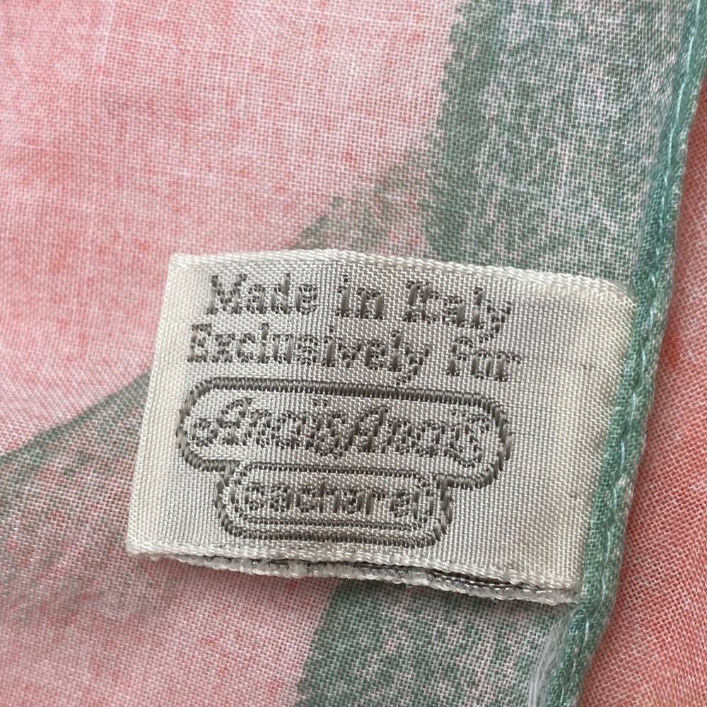 CACHAREL for Anais Anais Cotton Scarf Italy 44” x 60” Green Pink Gray - Picture 3 of 7